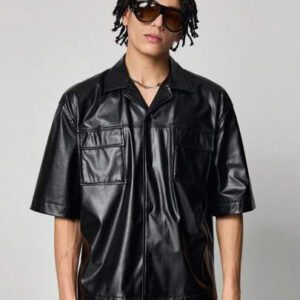 ROMWE MEN Street Life Chemise de mode à manches courtes, synthétique, avec poches utilitaires, coupe ample pour hommes