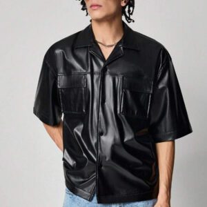 ROMWE MEN Street Life Chemise de mode à manches courtes, synthétique, avec poches utilitaires, coupe ample pour hommes