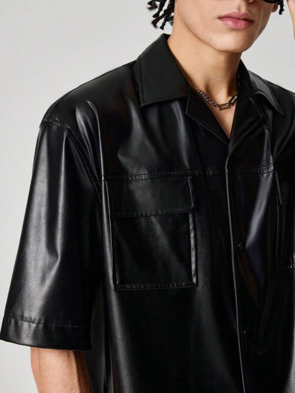 ROMWE MEN Street Life Chemise de mode à manches courtes, synthétique, avec poches utilitaires, coupe ample pour hommes – Image 4