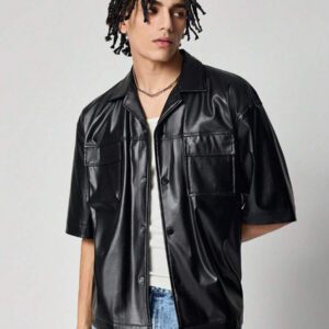 ROMWE MEN Street Life Chemise de mode à manches courtes, synthétique, avec poches utilitaires, coupe ample pour hommes