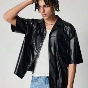 ROMWE MEN Street Life Chemise de mode à manches courtes, synthétique, avec poches utilitaires, coupe ample pour hommes