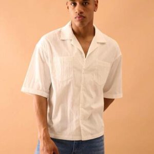Musero Chemise à manches courtes texturée avec boutonnage, style décontracté d'été, streetstyle intelligent, vacances