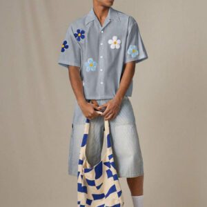 SWAVVY Chemise casual ample à manches courtes tissée pour homme, jeune