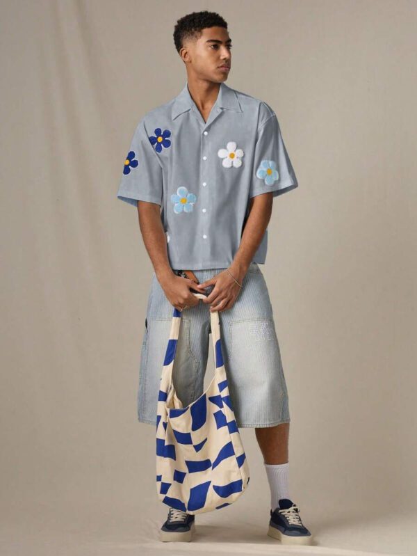 SWAVVY Chemise casual ample à manches courtes tissée pour homme, jeune – Image 3