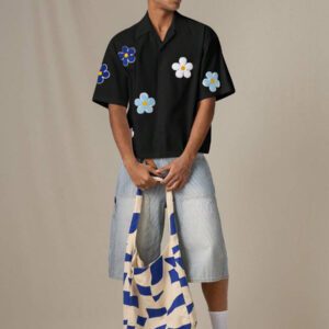 SWAVVY Chemise casual ample à manches courtes tissée pour homme, jeune