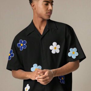 SWAVVY Chemise casual ample à manches courtes tissée pour homme, jeune