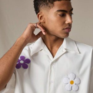 SWAVVY Chemise casual ample à manches courtes tissée pour homme, jeune