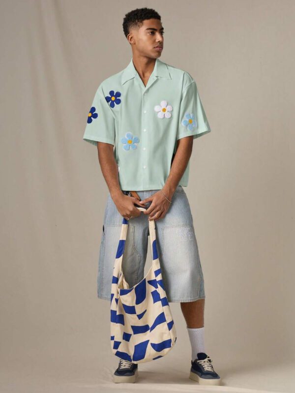 SWAVVY Chemise casual ample à manches courtes tissée pour homme, jeune – Image 18