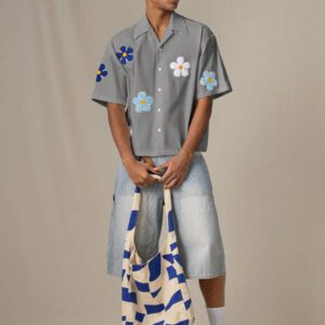 SWAVVY Chemise casual ample à manches courtes tissée pour homme, jeune