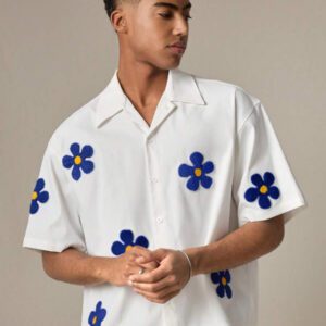 SWAVVY Chemise casual ample à manches courtes tissée pour homme, jeune