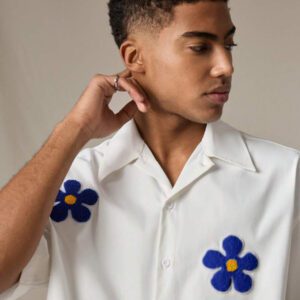 SWAVVY Chemise casual ample à manches courtes tissée pour homme, jeune