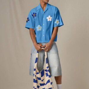 SWAVVY Chemise casual ample à manches courtes tissée pour homme, jeune