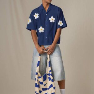 SWAVVY Chemise casual ample à manches courtes tissée pour homme, jeune
