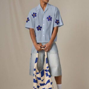 SWAVVY Chemise casual ample à manches courtes tissée pour homme, jeune