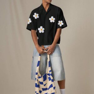 SWAVVY Chemise casual ample à manches courtes tissée pour homme, jeune