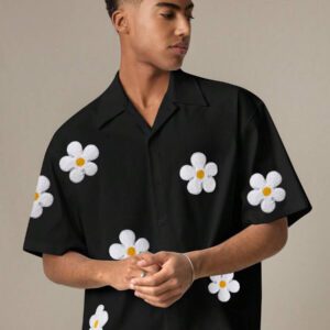 SWAVVY Chemise casual ample à manches courtes tissée pour homme, jeune