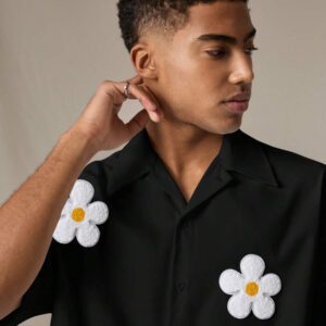 SWAVVY Chemise casual ample à manches courtes tissée pour homme, jeune