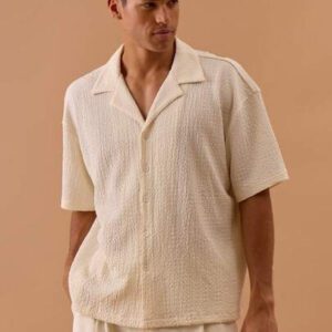 Musero Chemise à manches courtes texturée surdimensionnée à boutons pour hommes, printemps, été, vacances