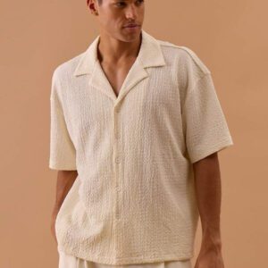 Musero Chemise à manches courtes texturée surdimensionnée à boutons pour hommes, printemps, été, vacances