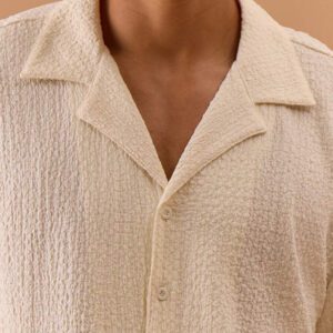 Musero Chemise à manches courtes texturée surdimensionnée à boutons pour hommes, printemps, été, vacances