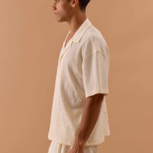 Musero Chemise à manches courtes texturée surdimensionnée à boutons pour hommes, printemps, été, vacances