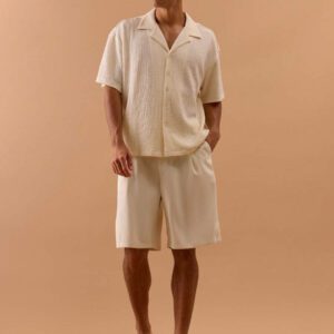 Musero Chemise à manches courtes texturée surdimensionnée à boutons pour hommes, printemps, été, vacances