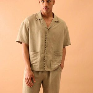 Musero Chemise à manches courtes à boutons dentelés, style de rue élégant d'été, vacances décontractées