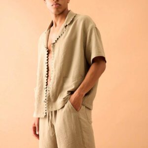 Musero Chemise à manches courtes à boutons dentelés, style de rue élégant d'été, vacances décontractées