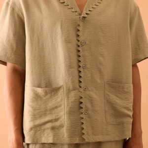 Musero Chemise à manches courtes à boutons dentelés, style de rue élégant d'été, vacances décontractées