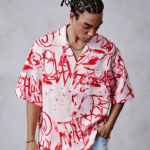 ROMWE MEN Street Life Chemise à manches courtes à imprimé graffiti pour homme