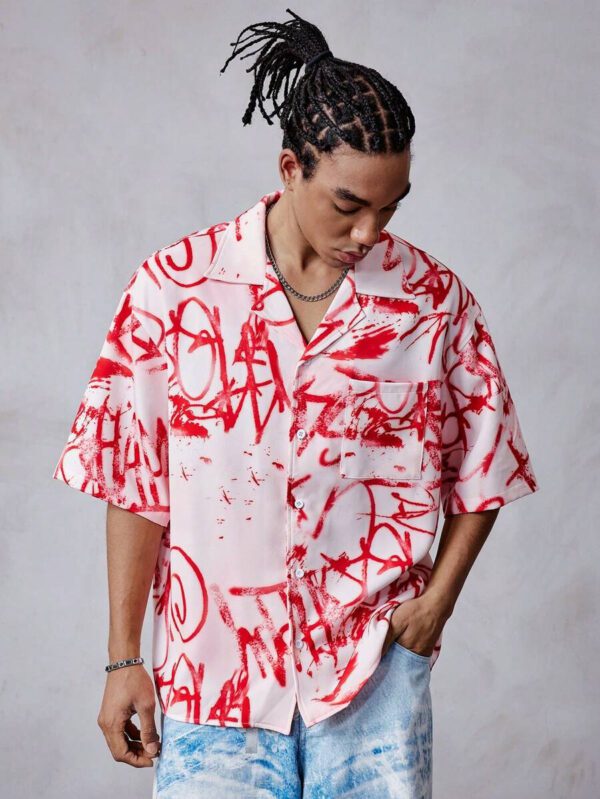ROMWE MEN Street Life Chemise à manches courtes à imprimé graffiti pour homme – Image 2