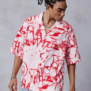 ROMWE MEN Street Life Chemise à manches courtes à imprimé graffiti pour homme