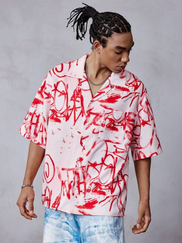 ROMWE MEN Street Life Chemise à manches courtes à imprimé graffiti pour homme – Image 4