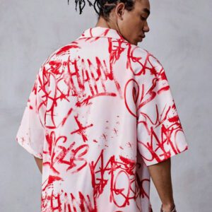 ROMWE MEN Street Life Chemise à manches courtes à imprimé graffiti pour homme