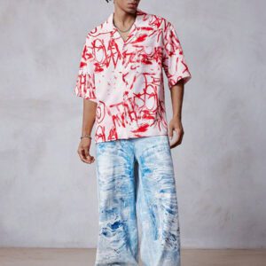 ROMWE MEN Street Life Chemise à manches courtes à imprimé graffiti pour homme