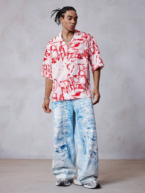 ROMWE MEN Street Life Chemise à manches courtes à imprimé graffiti pour homme – Image 6