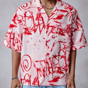 ROMWE MEN Street Life Chemise à manches courtes à imprimé graffiti pour homme