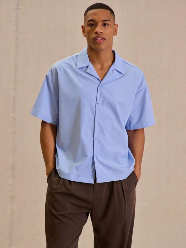 Musero Chemise à manches courtes lavée à grand col pour hommes – Image 2