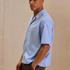 Musero Chemise à manches courtes lavée à grand col pour hommes