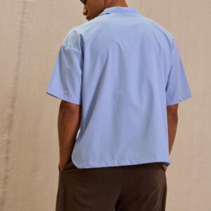 Musero Chemise à manches courtes lavée à grand col pour hommes