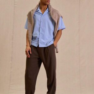Musero Chemise à manches courtes lavée à grand col pour hommes