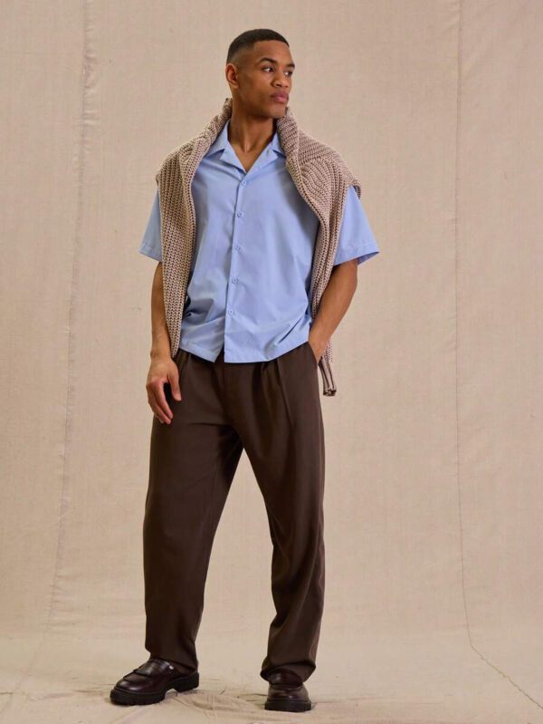 Musero Chemise à manches courtes lavée à grand col pour hommes – Image 6
