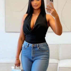 Chiquease Top court dos nu sexy de couleur unie pour femmes, été