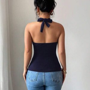 Chiquease Top court dos nu sexy de couleur unie pour femmes, été