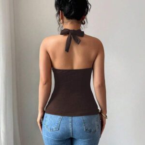Chiquease Top court dos nu sexy de couleur unie pour femmes, été