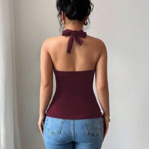 Chiquease Top court dos nu sexy de couleur unie pour femmes, été