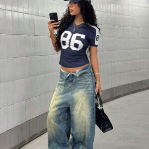 StreetHx T-shirt streetwear à manches courtes avec imprimé numérique bleu marine pour femme, printemps/été