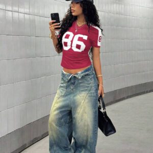 StreetHx T-shirt streetwear à manches courtes avec imprimé numérique bleu marine pour femme, printemps/été