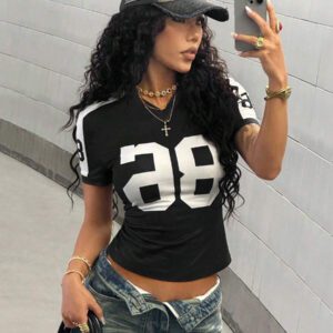 StreetHx T-shirt streetwear à manches courtes avec imprimé numérique bleu marine pour femme, printemps/été