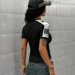 StreetHx T-shirt streetwear à manches courtes avec imprimé numérique bleu marine pour femme, printemps/été